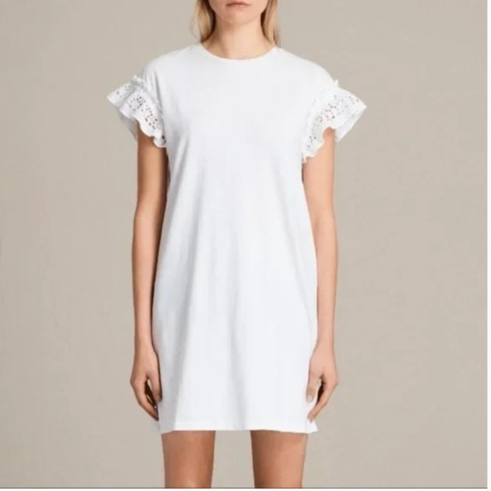 ALLSAINTS white trixie ruffle eyelet sleeve dress